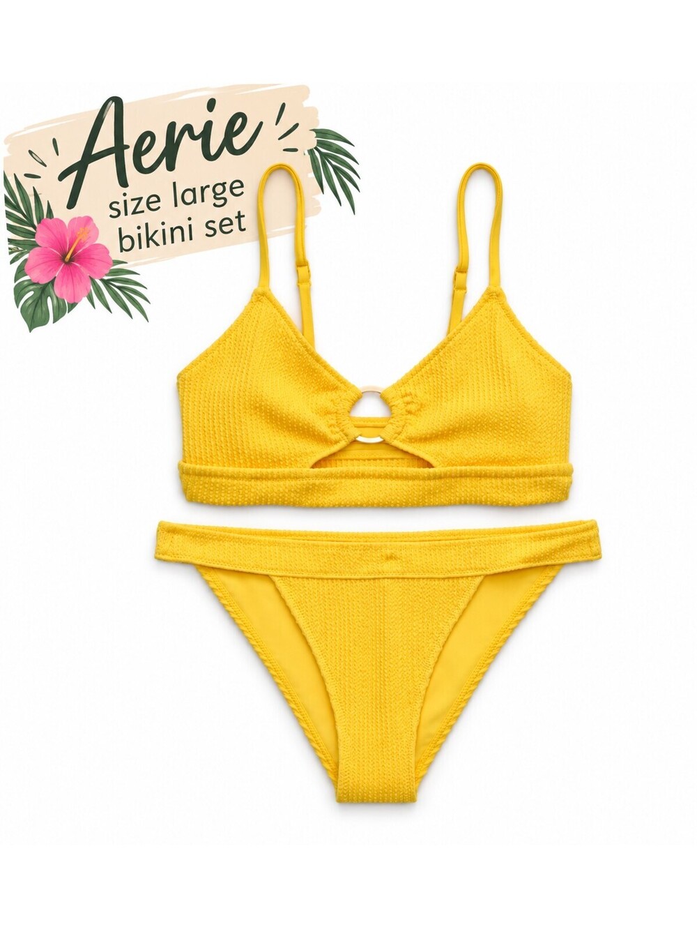 Aerie | L | Real Good Crinkle O-Ring Bikini Set